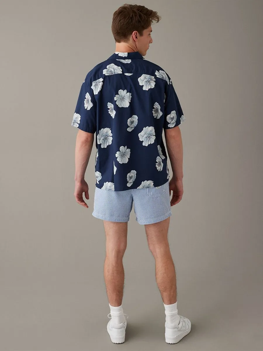AMERICAN EAGLE MEN BENNY FLORAL OVERSIZED COTTON RAYON SHIRT 410 NAVY