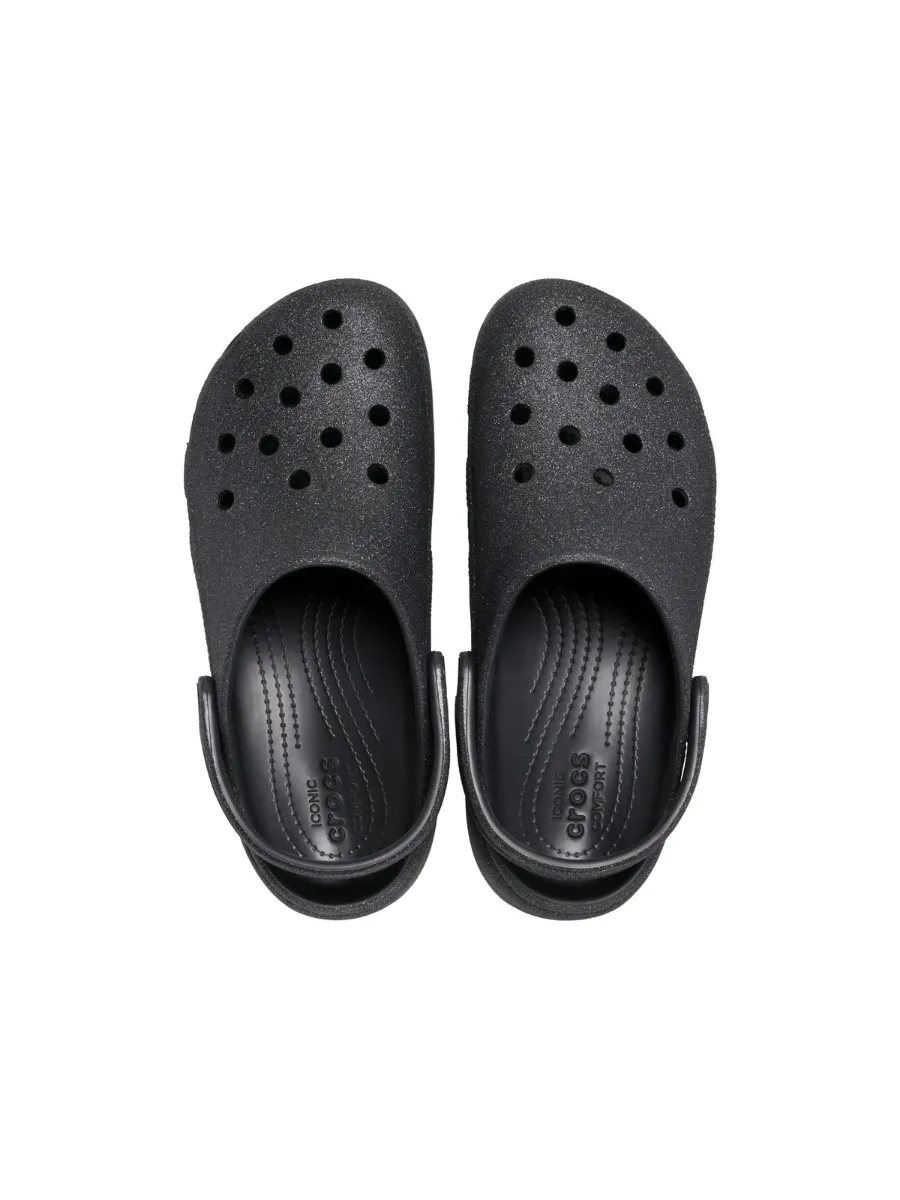CROCS WOMEN CLASSIC PLATFORM GLITTER CLOG - BLACK