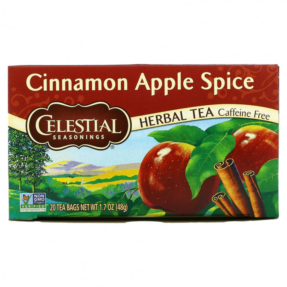 Celestial Seasonings, травяной чай, со вкусом корицы и яблока, без кофеина, 20 чайных пакетиков, 48 г (1,7 унции)