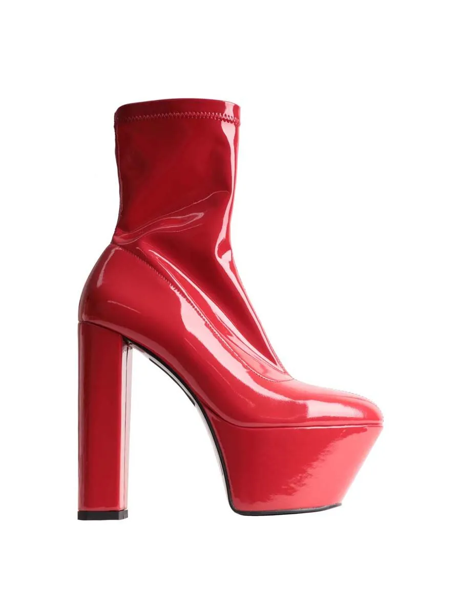 VILLAINS SF LISSA Platform Ankle Boots In Red Patent RED PATENT