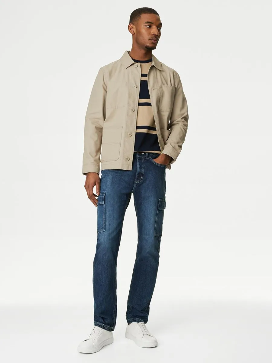 MARKS & SPENCER Men Cargo Jeans Straight Fit Denim E2_Medium Blue