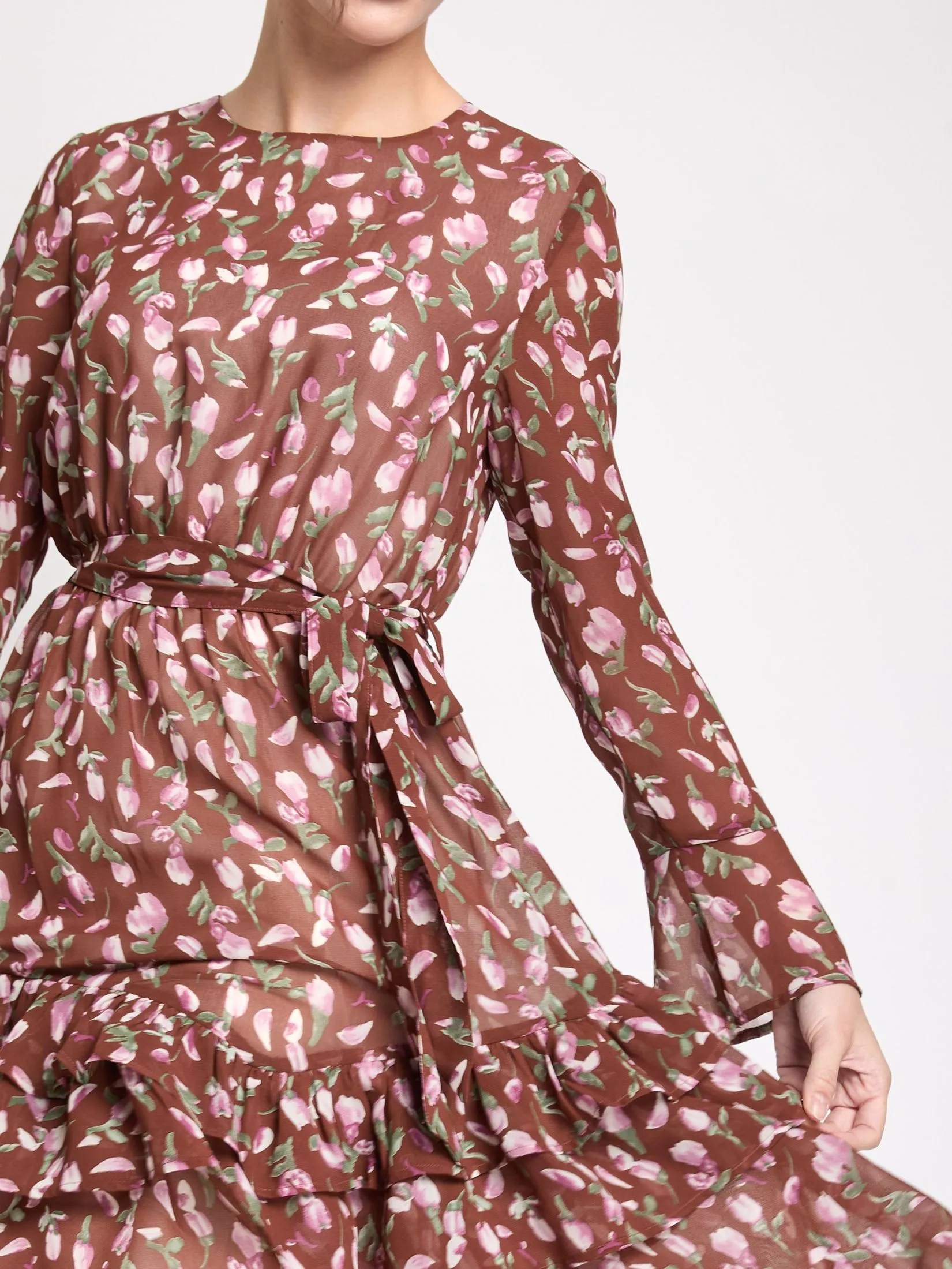 FOF Women Dress Flare Skirt Brown