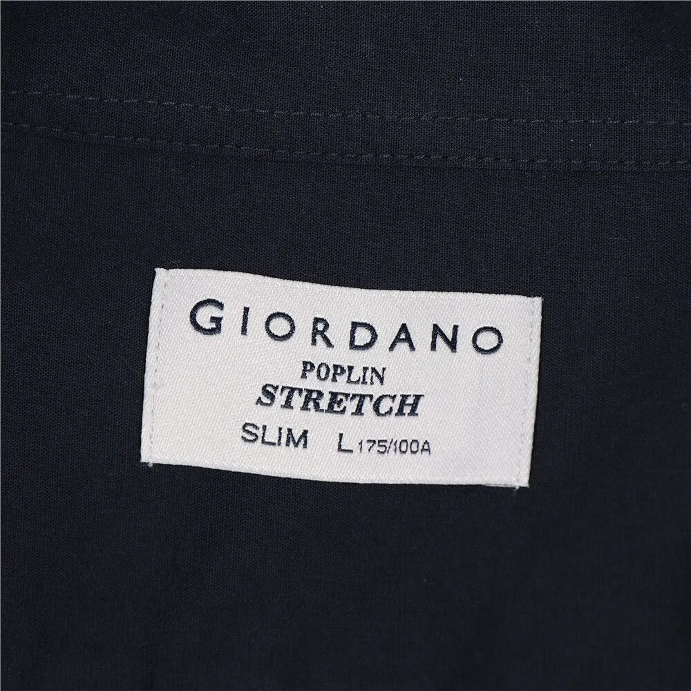 GIORDANO Navy Blue Men's Stretch Long Sleeve Slim Button Front Shirt