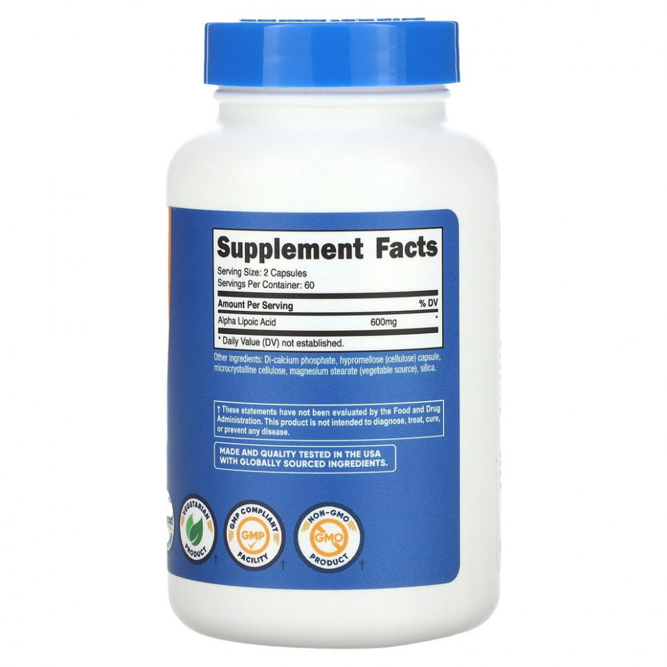 Nutricost, Альфа-липоевая кислота, 300 мг, 120 капсул
