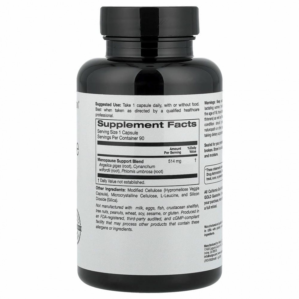California Gold Nutrition, добавка для поддержки в период менопаузы, 90 растительных капсул