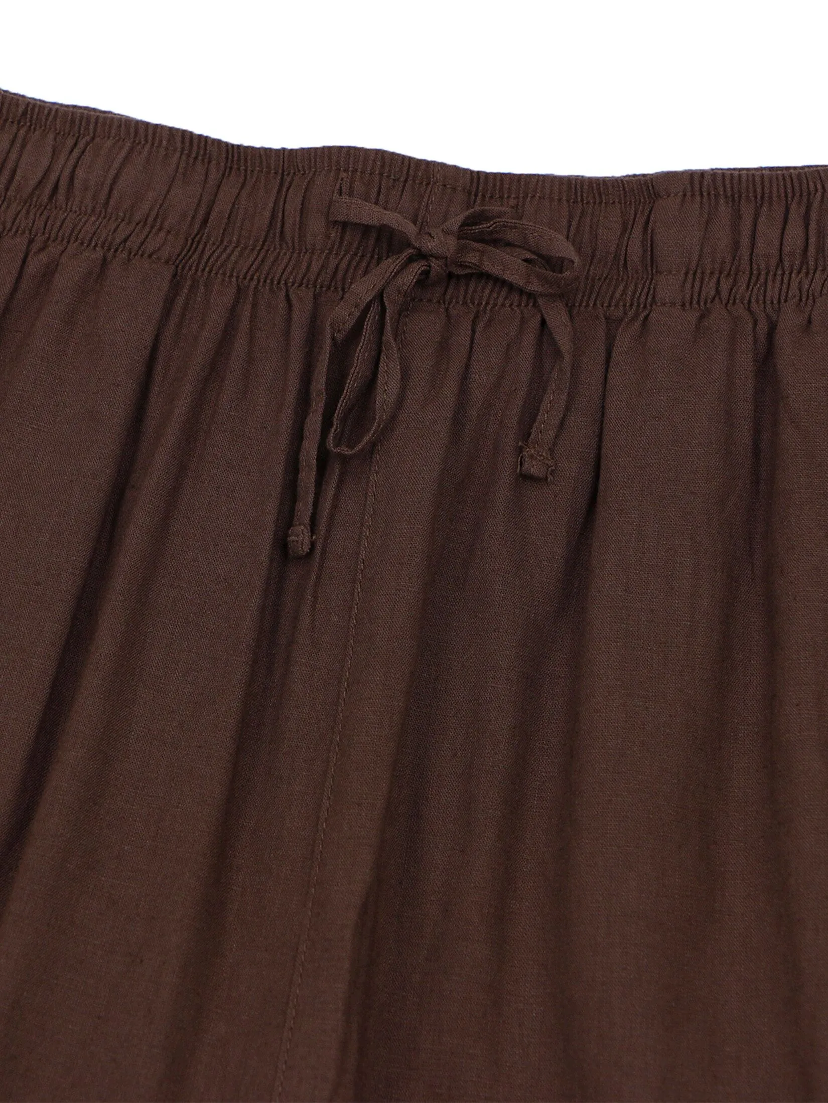 GIORDANO Women's Drawstring Viscose Linen Pants Coffee Red Brown