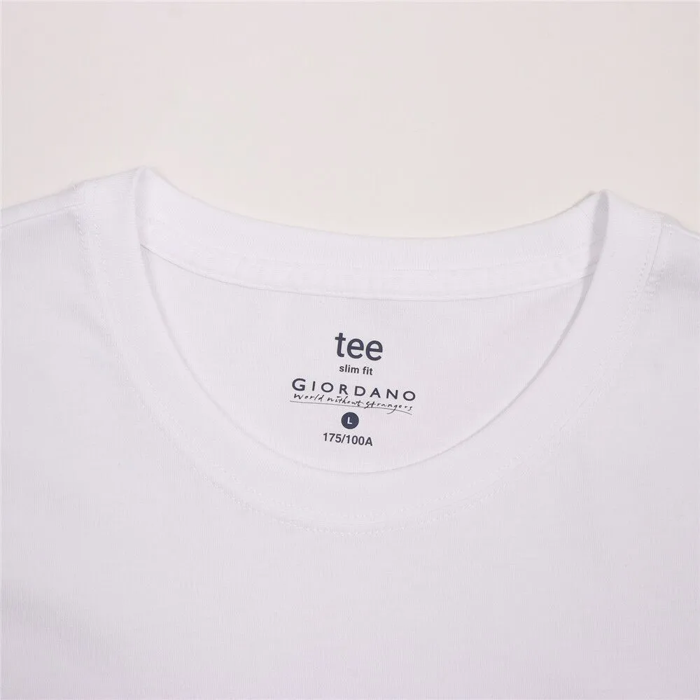 GIORDANO White Men's Classic Man Embroidery Tees