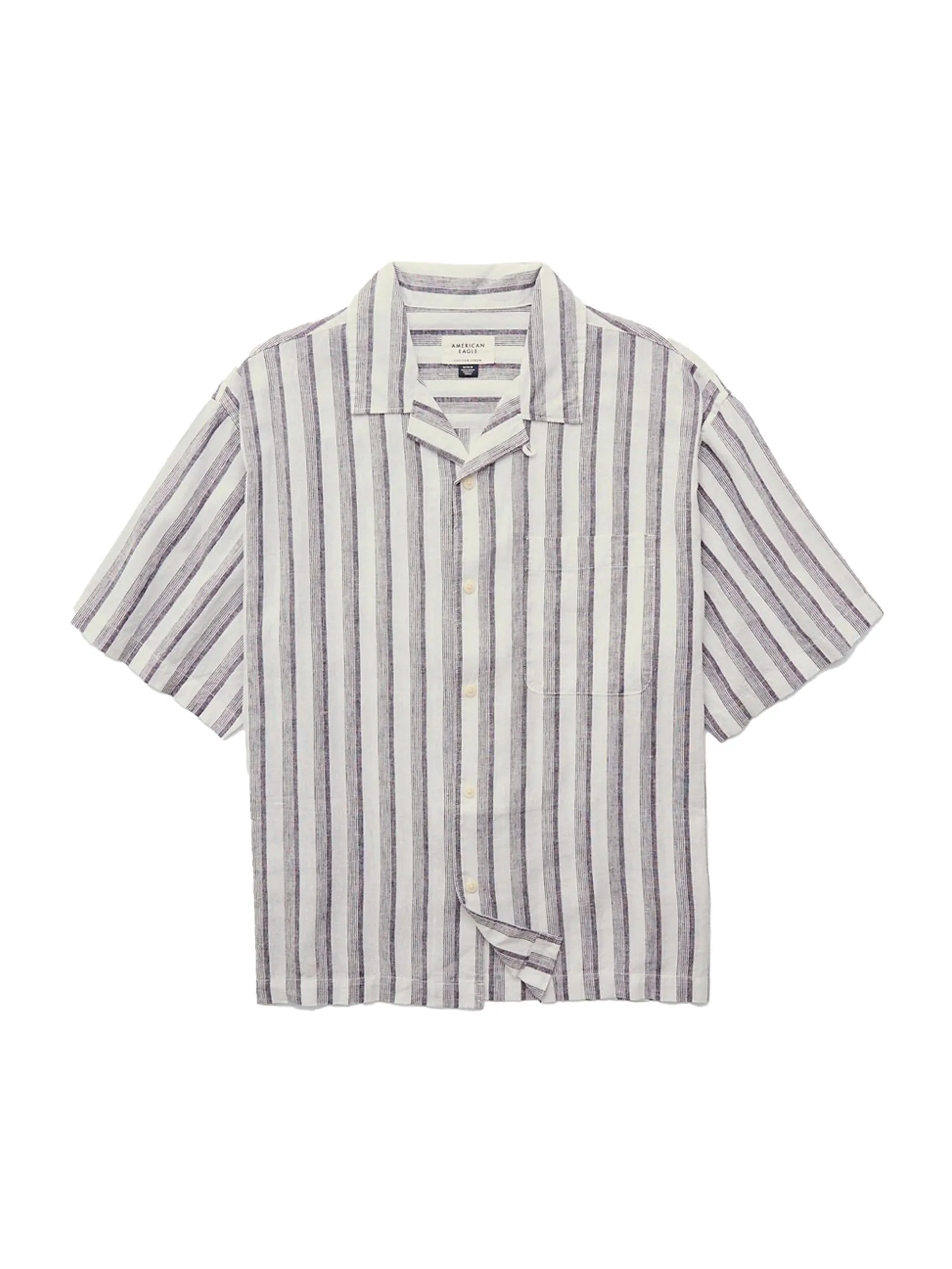 AMERICAN EAGLE MEN 2734 SS OVERSIZED CAMP COLLAR CURTIS LINEN 106 CREAM