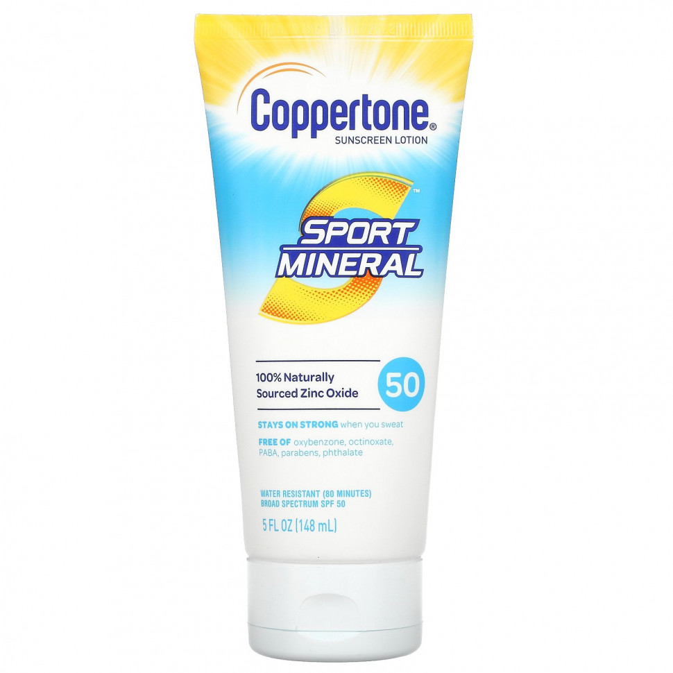 Coppertone, Sport Mineral, солнцезащитный лосьон, SPF 50, 5 жидких унций (148 мл)