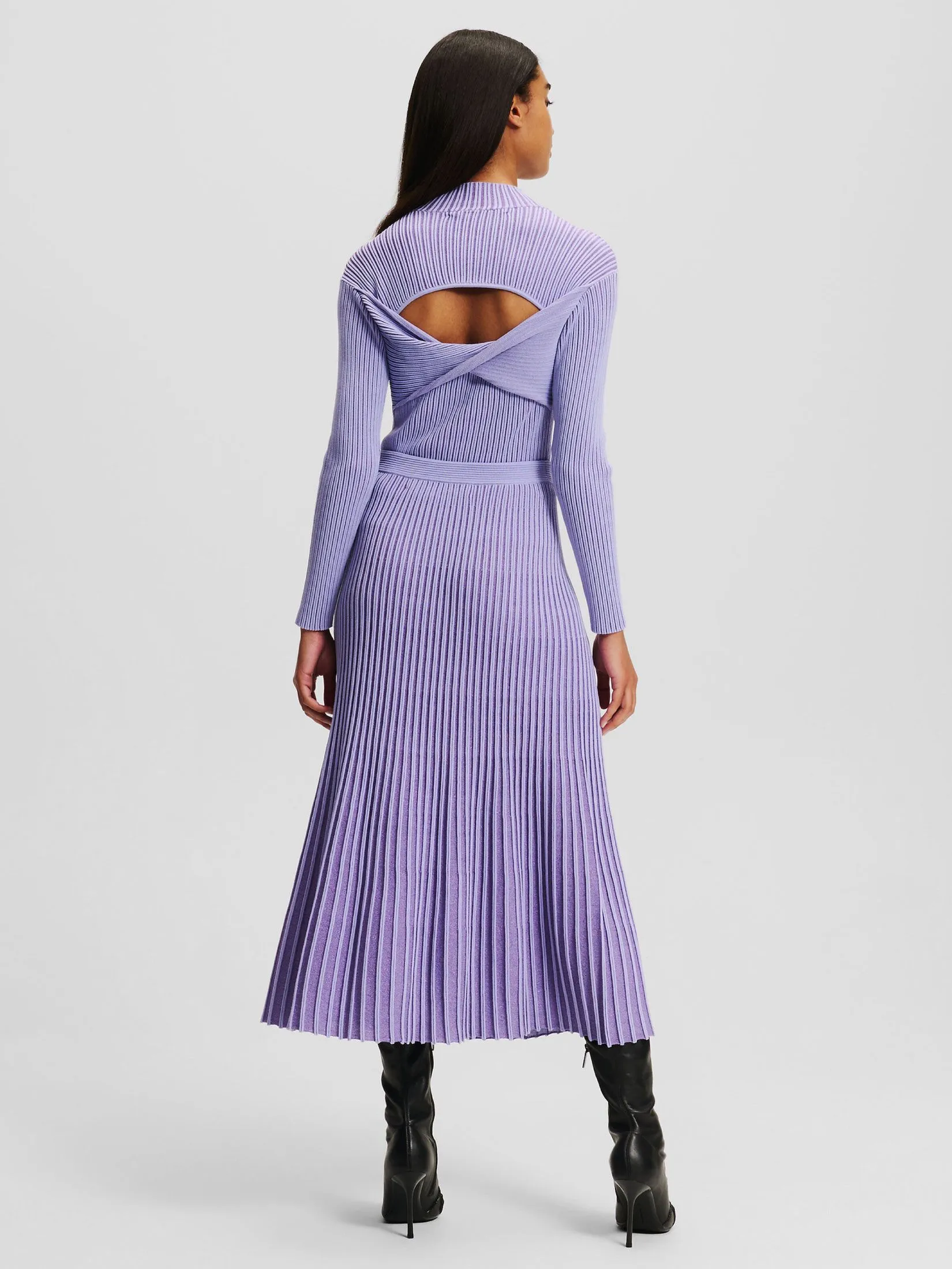 KARL LAGERFELD PLEATED LUREX KNIT SKIRT SWEET LAVENDER/DEEP PURPLE