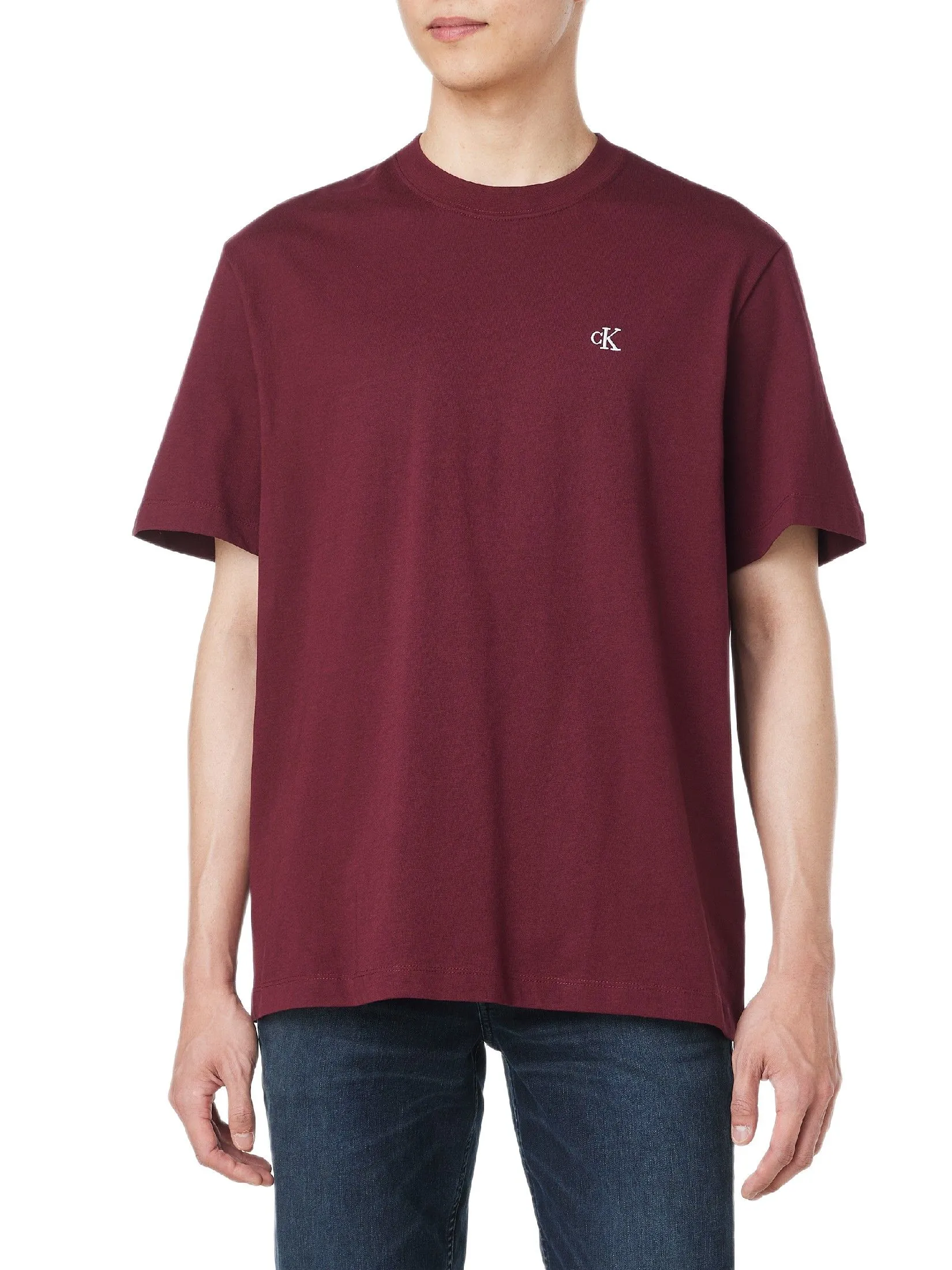 CALVIN KLEIN Men's Easy Fit Archive Logo Short Sleeve T-Shirt Burgundy