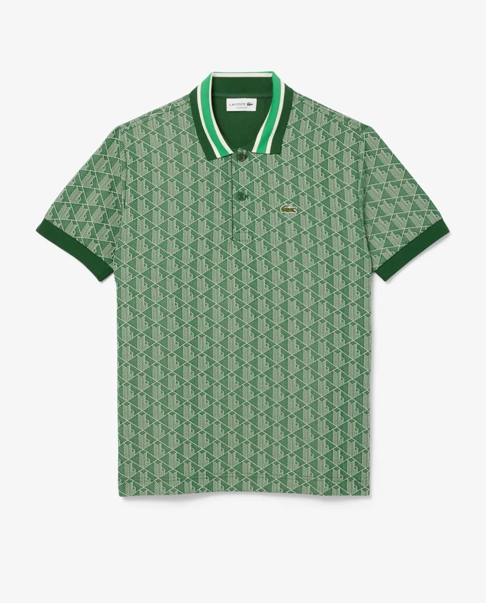 LACOSTE Classic Fit Monogram Jacquard Polo Shirt Green