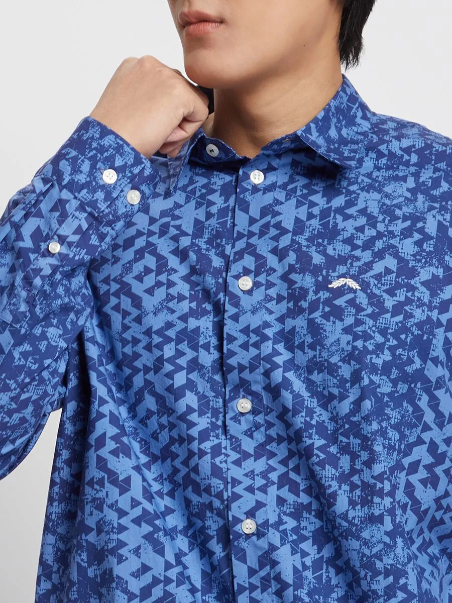 ALUMNUS Men Shirt Long Sleeves Printed Navy