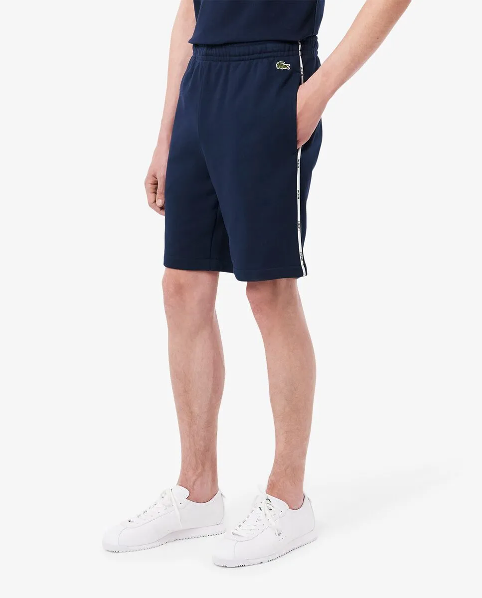 LACOSTE Logo Trim Cotton Fleece Shorts Blue