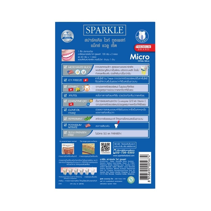 Sparkle Toothpaste White Max Value Set (Toothpaste 100G.2'S+ 60G.1'S +Toothbrush 1'S)