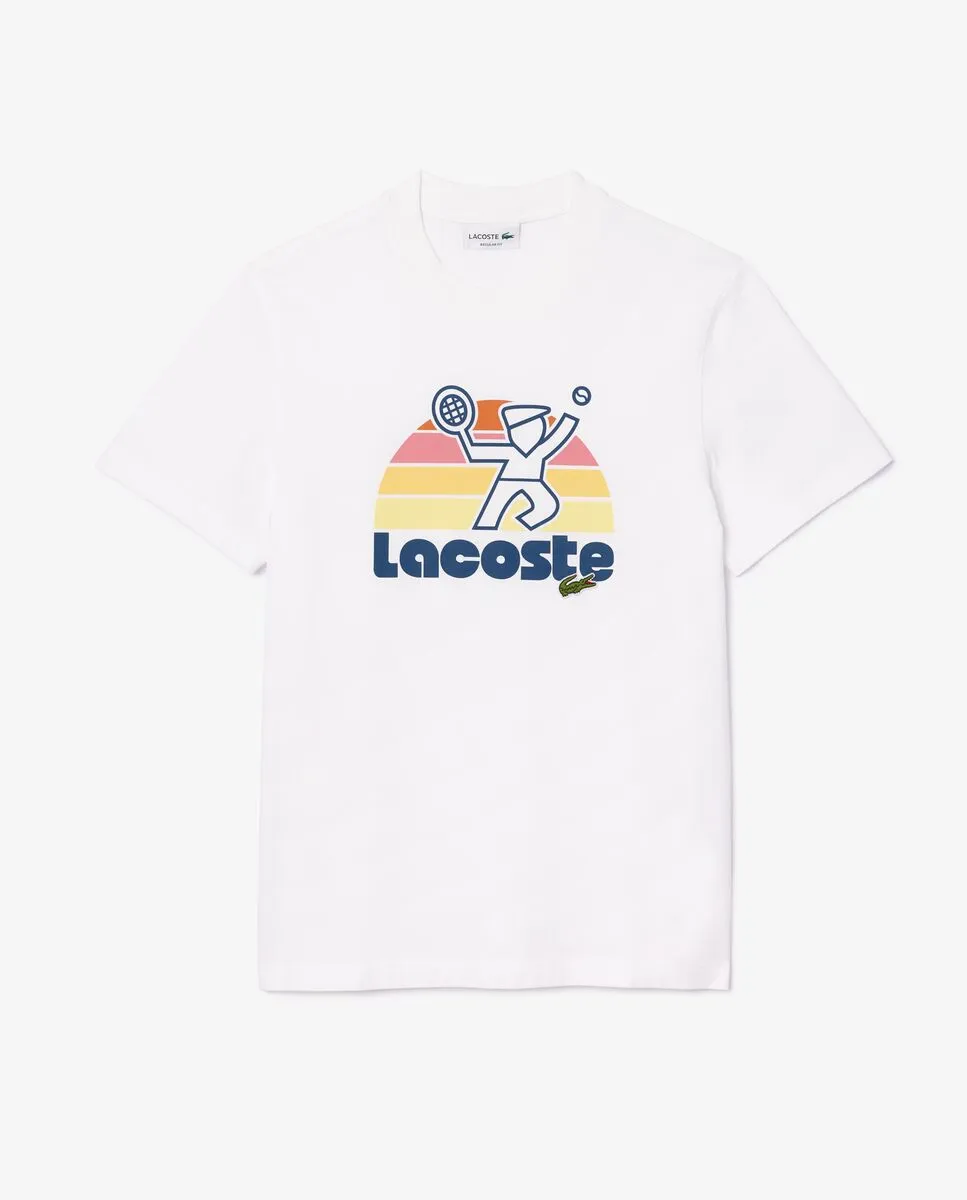 LACOSTE Washed Effect Tennis Print T-Shirt White
