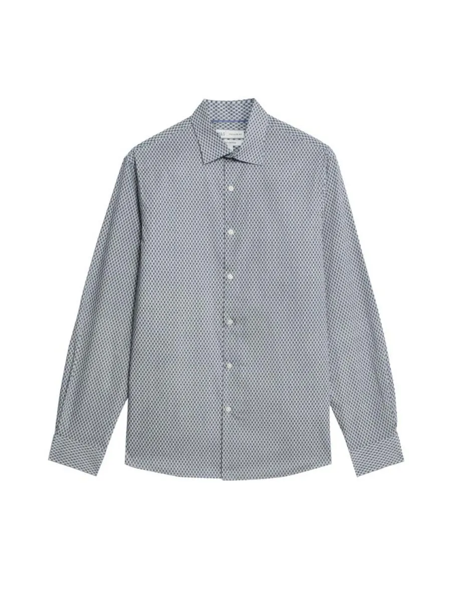 MARKS & SPENCER Men Shirt Regular Fit Easy Iron Pure Cotton F4_Navy Mix