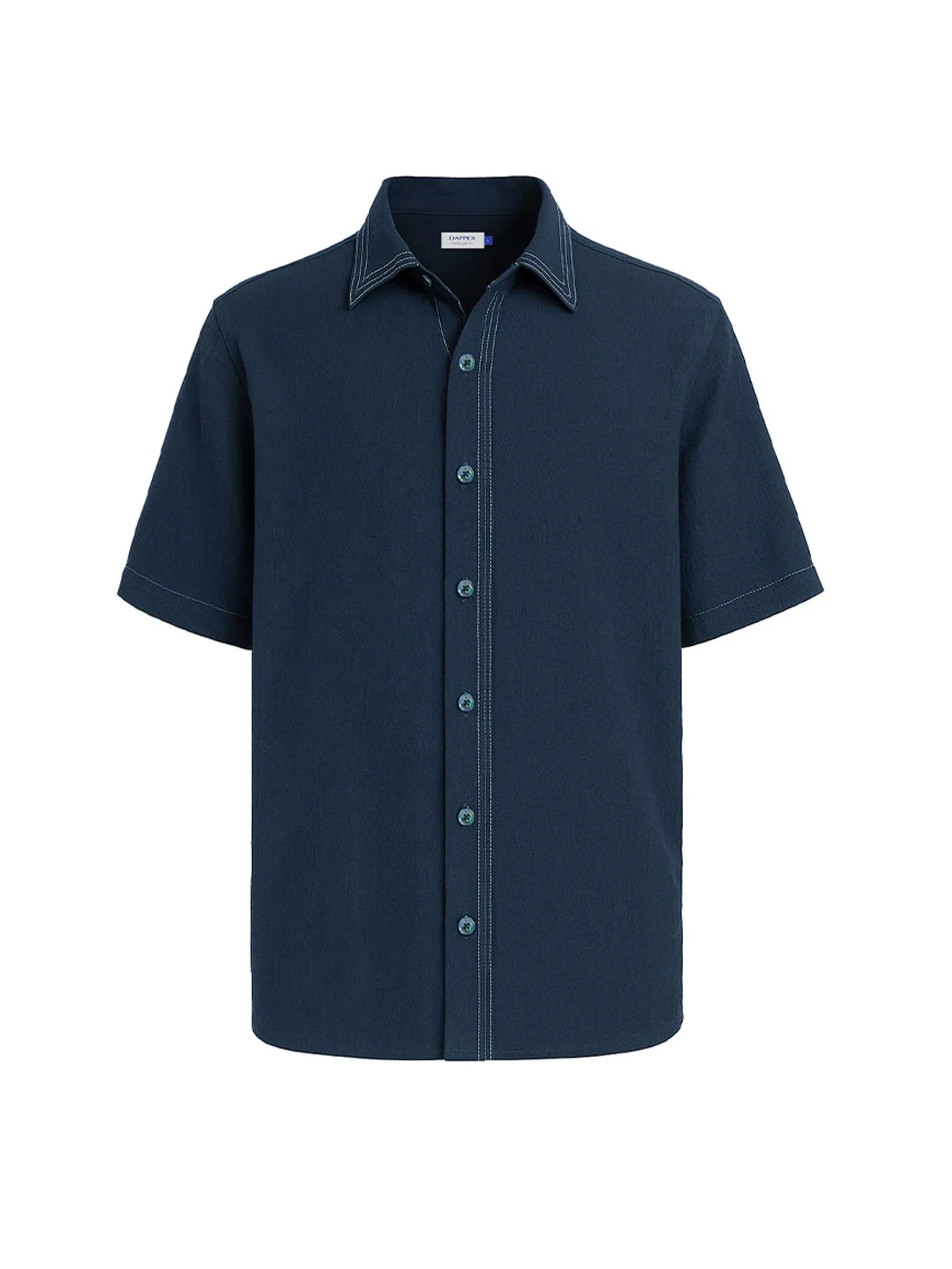 DAPPER Men Tonal Camo Jacquard Shirt Navy