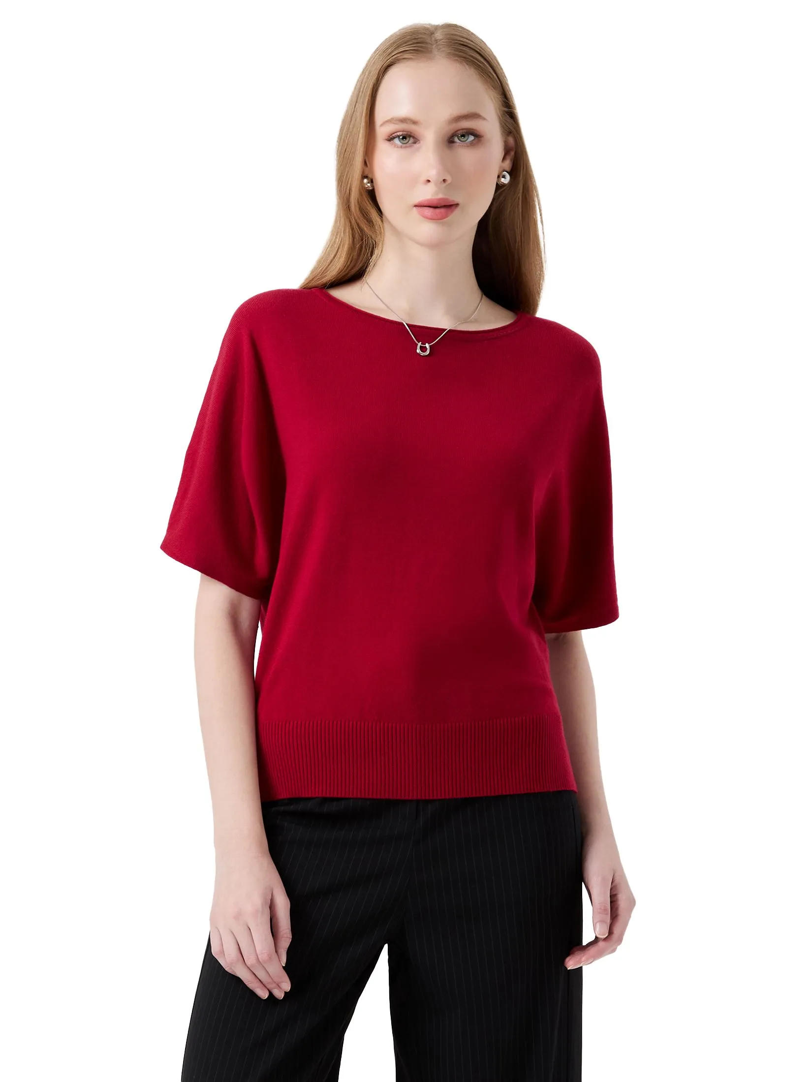 ESPADA Bat Wing Sleeve Sweater Women Red