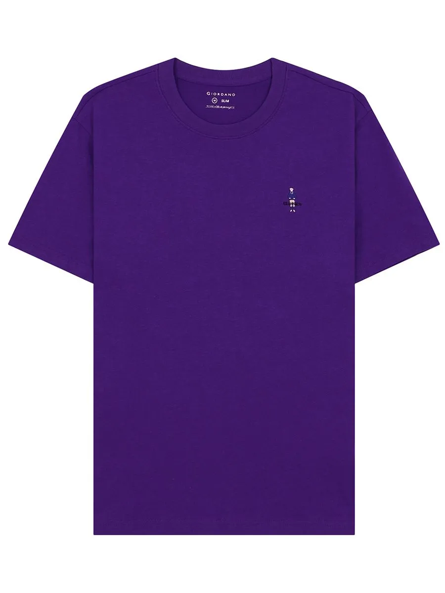 GIORDANO Men's Slim Fit Embroidery Tee (Classic Man) Plum purple