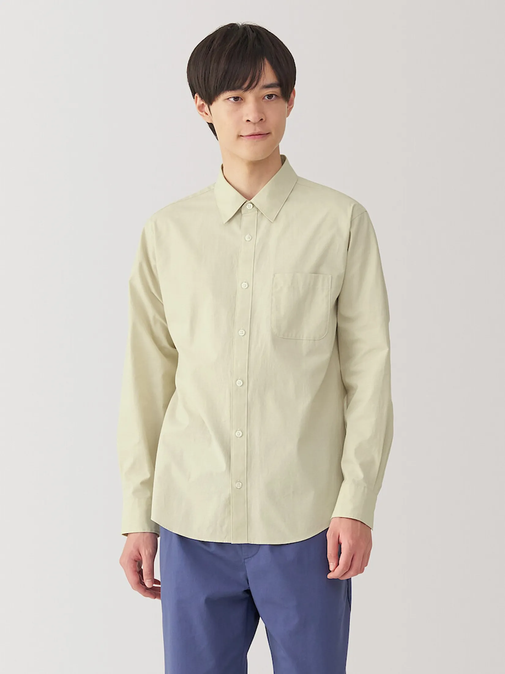 MUJI Men Shirt Long Sleeves Washed Broadcloth