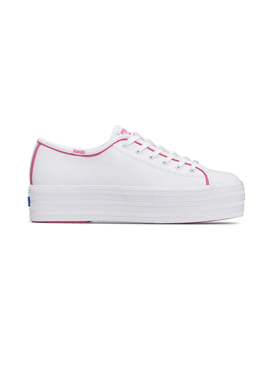 KEDS Women Triple Up Leather Pop Binding White/Fuchsia