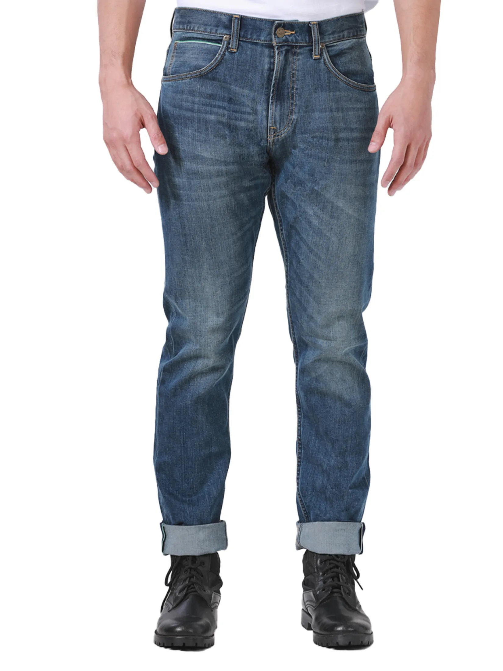 LEE Men s Jeans (Green Selvedge) Lee Riders Collection Mid Eddie Fit Mid Indigo
