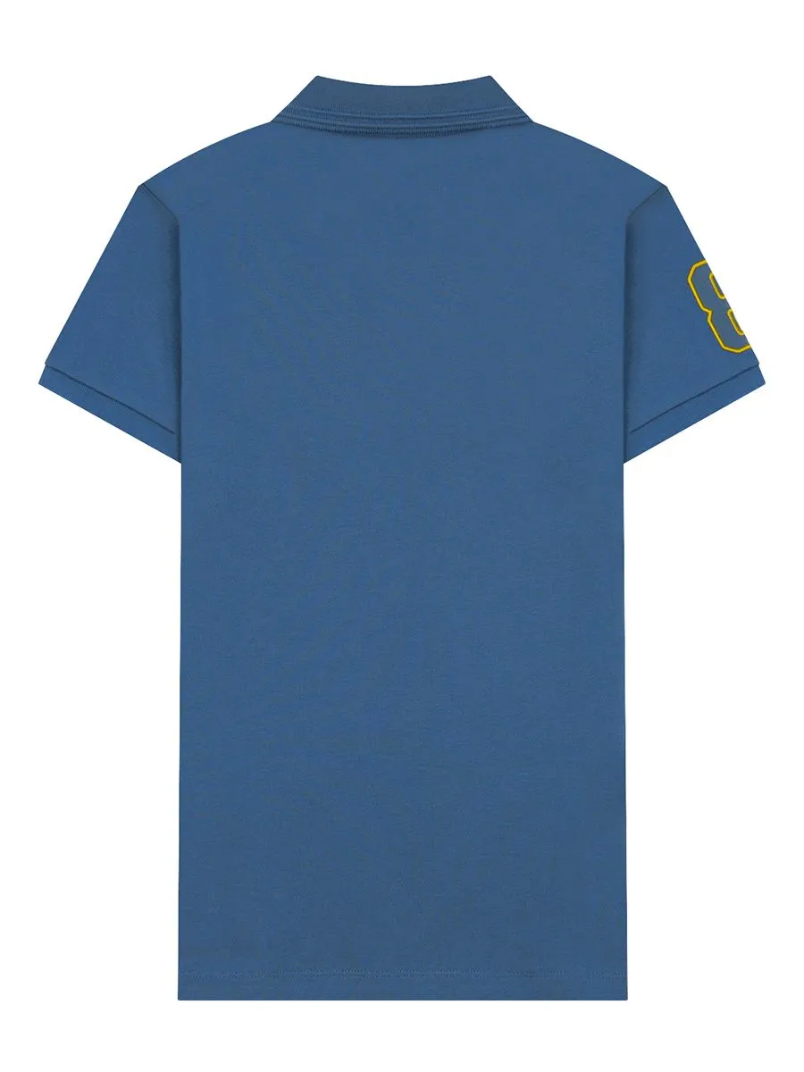 GIORDANO Women's Slim Pique Embroidery Bold Polo (3D Lion) Mallard Blue