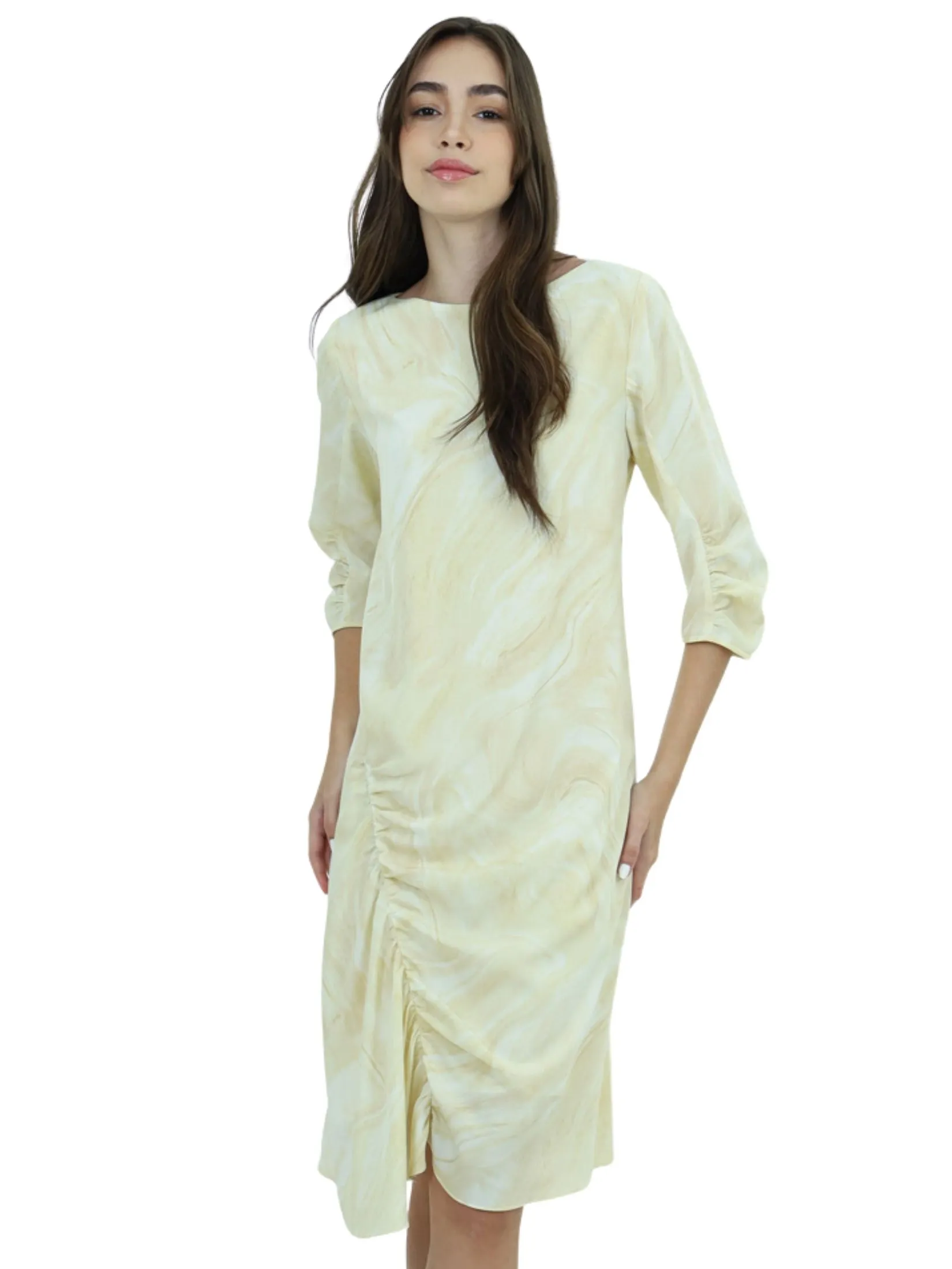 VERONIQA Women Dress Long Sleeves Peach Skin Yellow