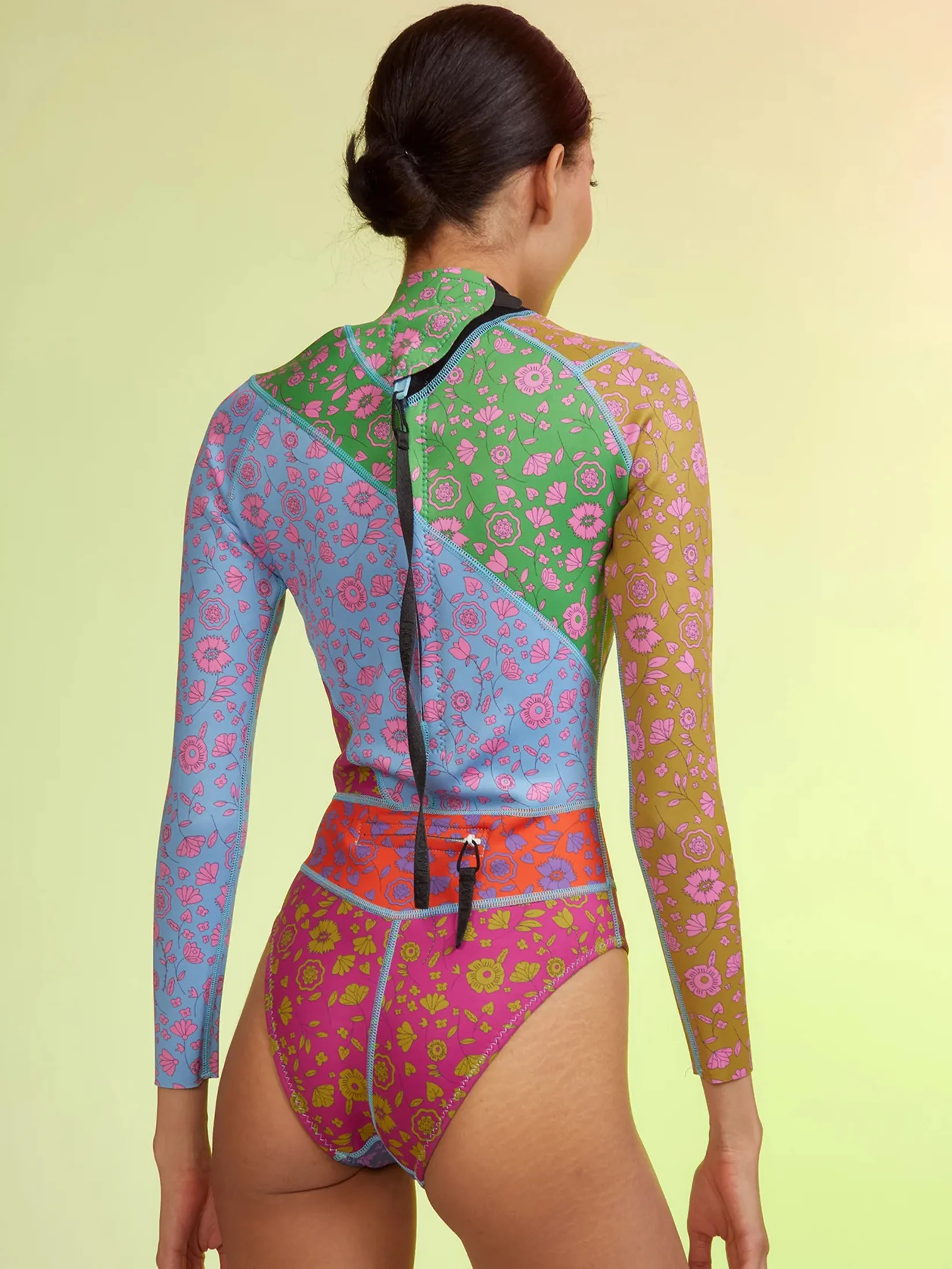 CYNTHIA ROWLEY PATCHWORK WETSUIT IN FLORAL MULTI