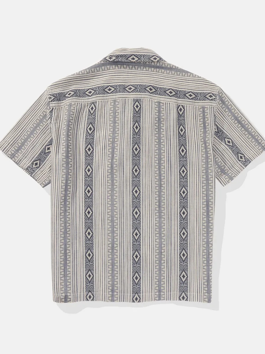 AMERICAN EAGLE MEN SS OVERSIZED CAMP COLLAR HORATIO DOBBY 425 STEEL BLUE