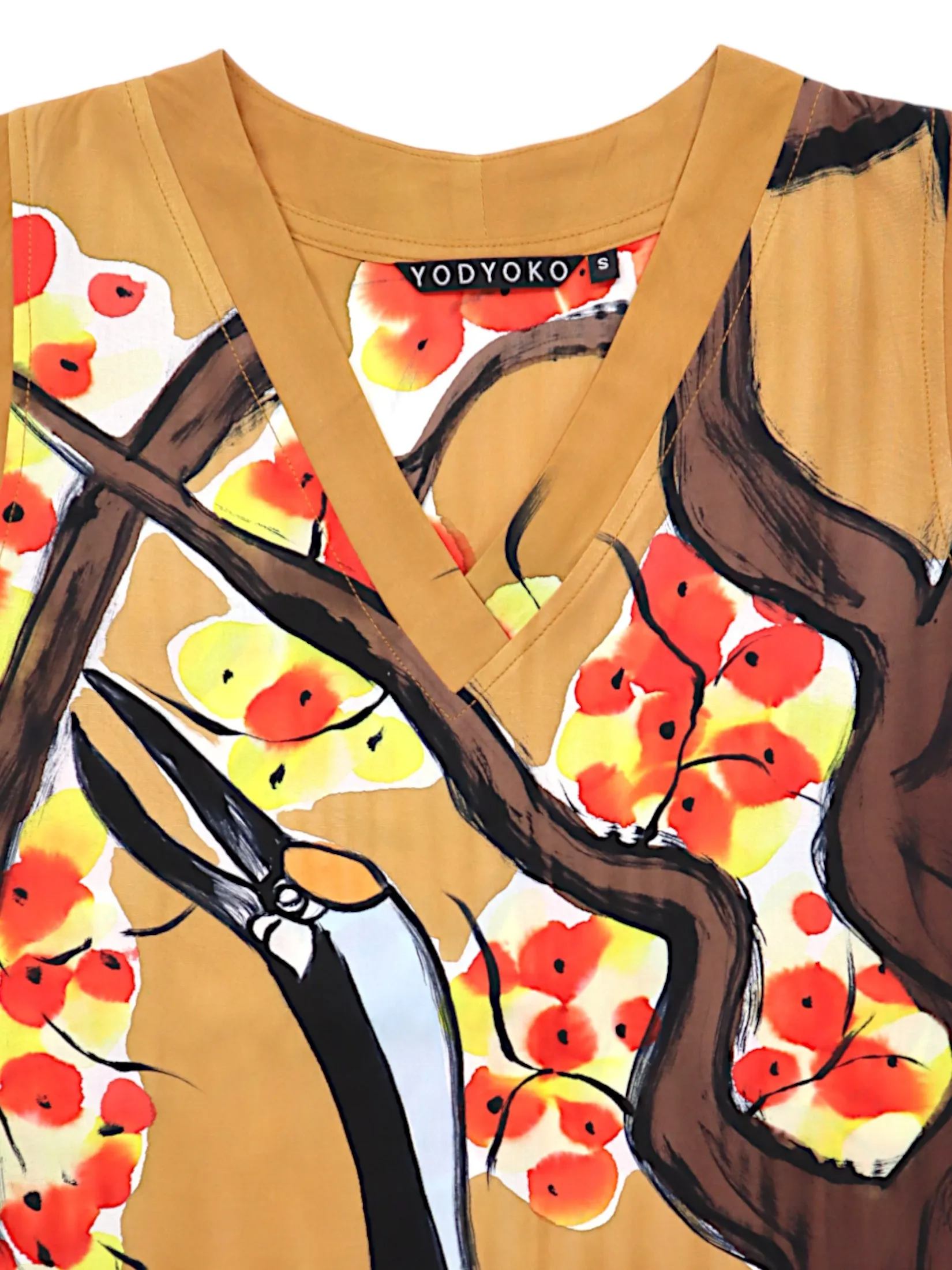 YODYOKO Woman Sleeveless Dress - Brown : Twin Cranes of Fortune