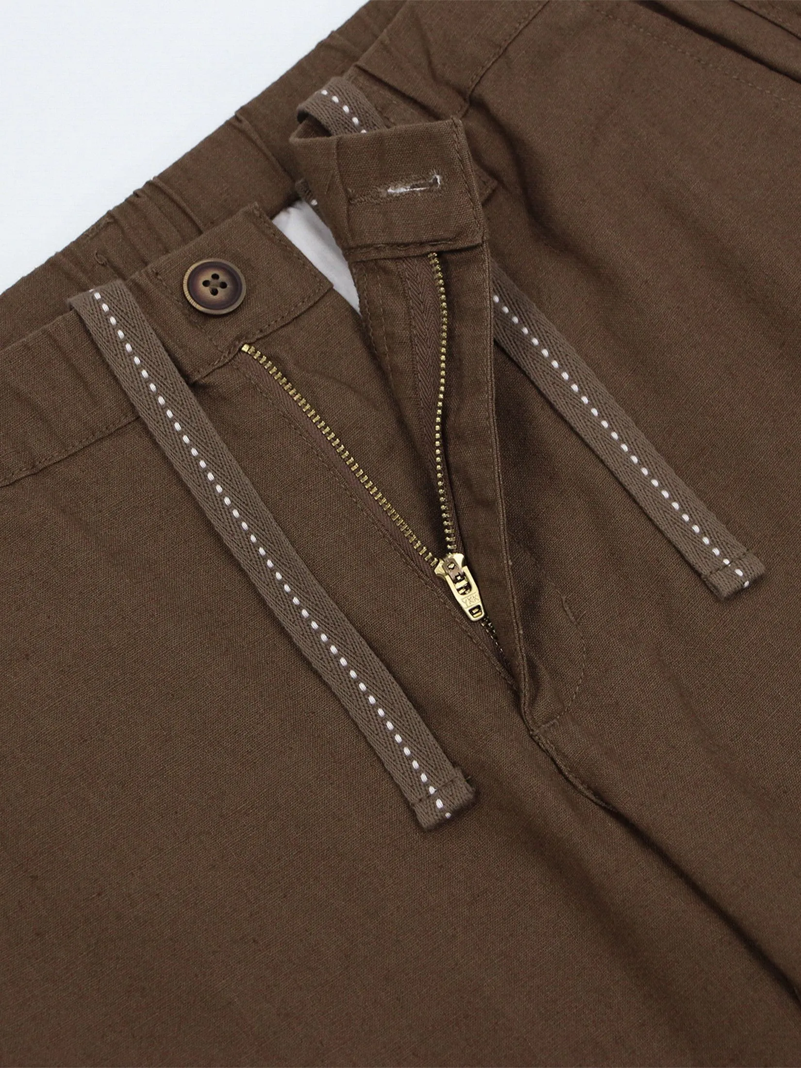 GIORDANO Men's Slim Taper Linen Khaki Pants  Dark Brown