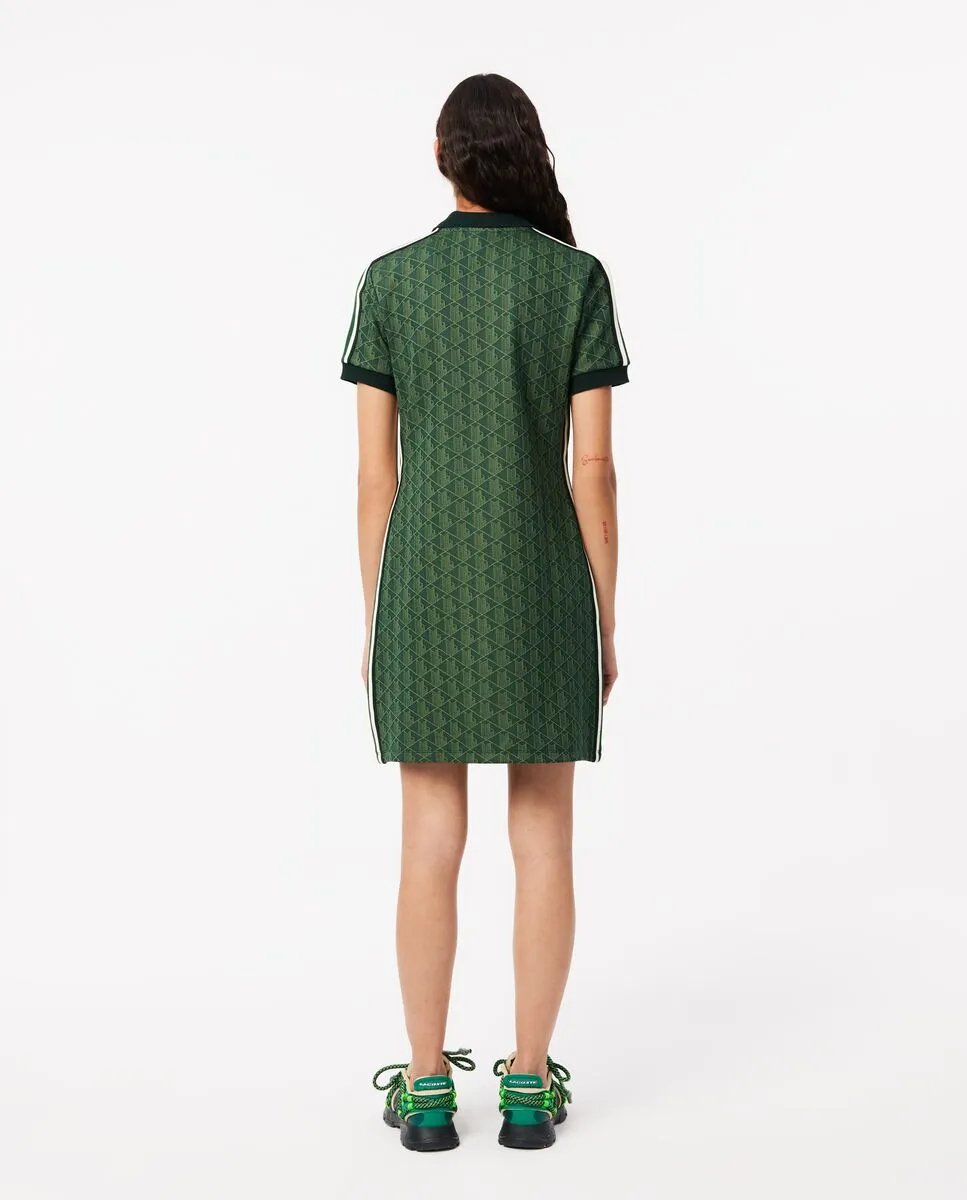 LACOSTE Slim Fit Monogram Jacquard Polo Dress Green