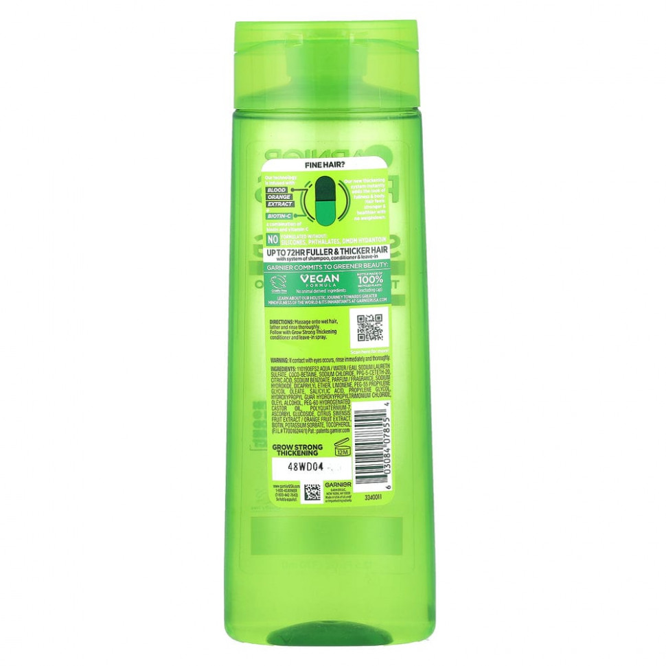Garnier, Grow Strong, + биотин C, шампунь для густоты волос, для тонких волос, 370 мл (12,5 жидк. Унции)