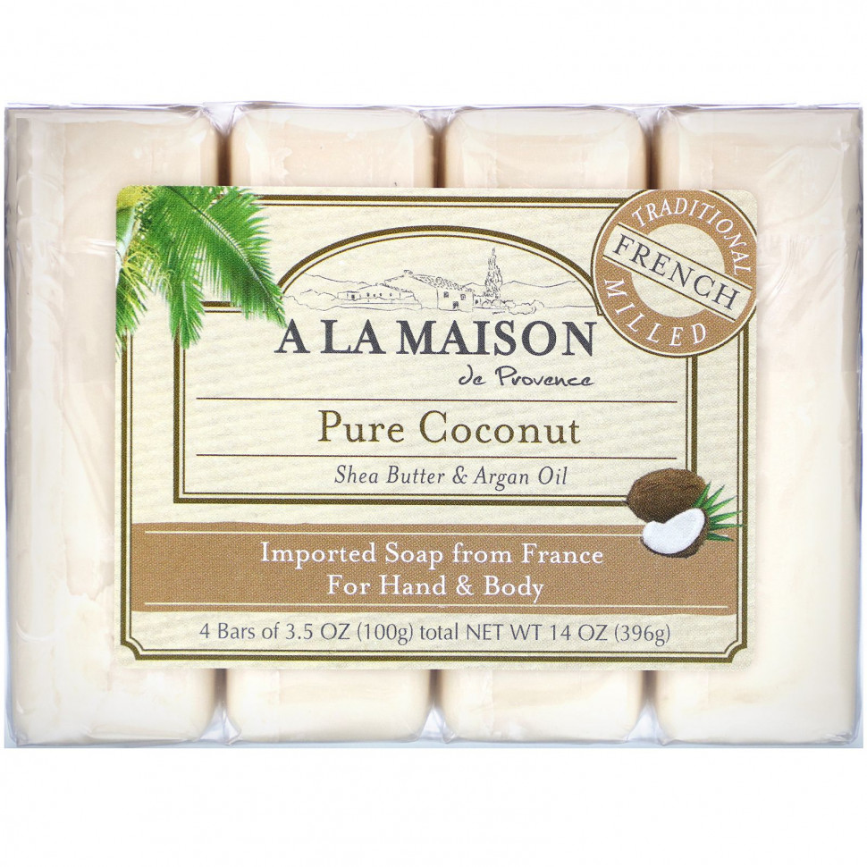 A La Maison de Provence, Мыло для рук & тела, Чистый кокос, 4 бруска по 3.5 унции - AMP-01095-Морская соль