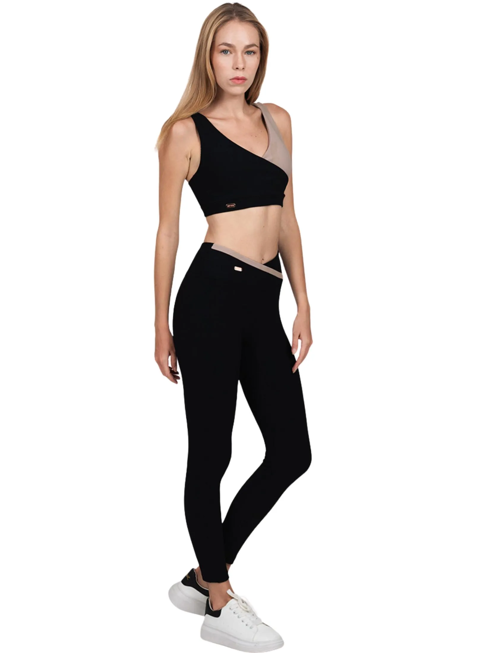 NAPIYONG WOMEN BETTY 2-TONE RIBBED LEGGINGS IN BLACK-GOLD