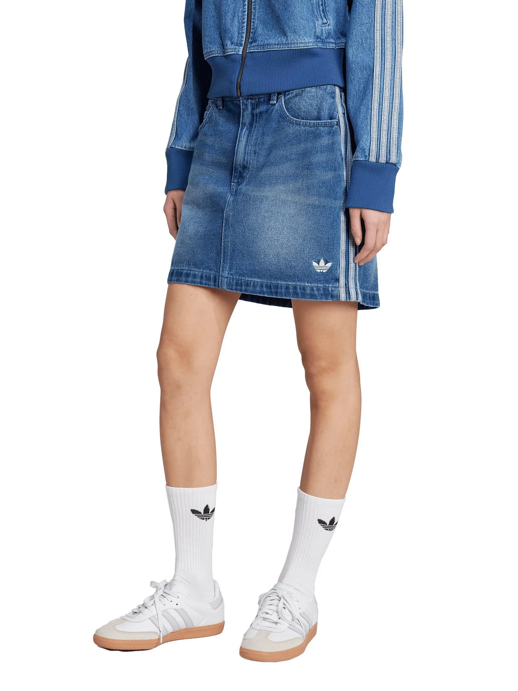 ADIDAS Women Mini Skirt Adicolor 3-Stripes Denim JW2649 Blue / Indigo Denim Size - A32