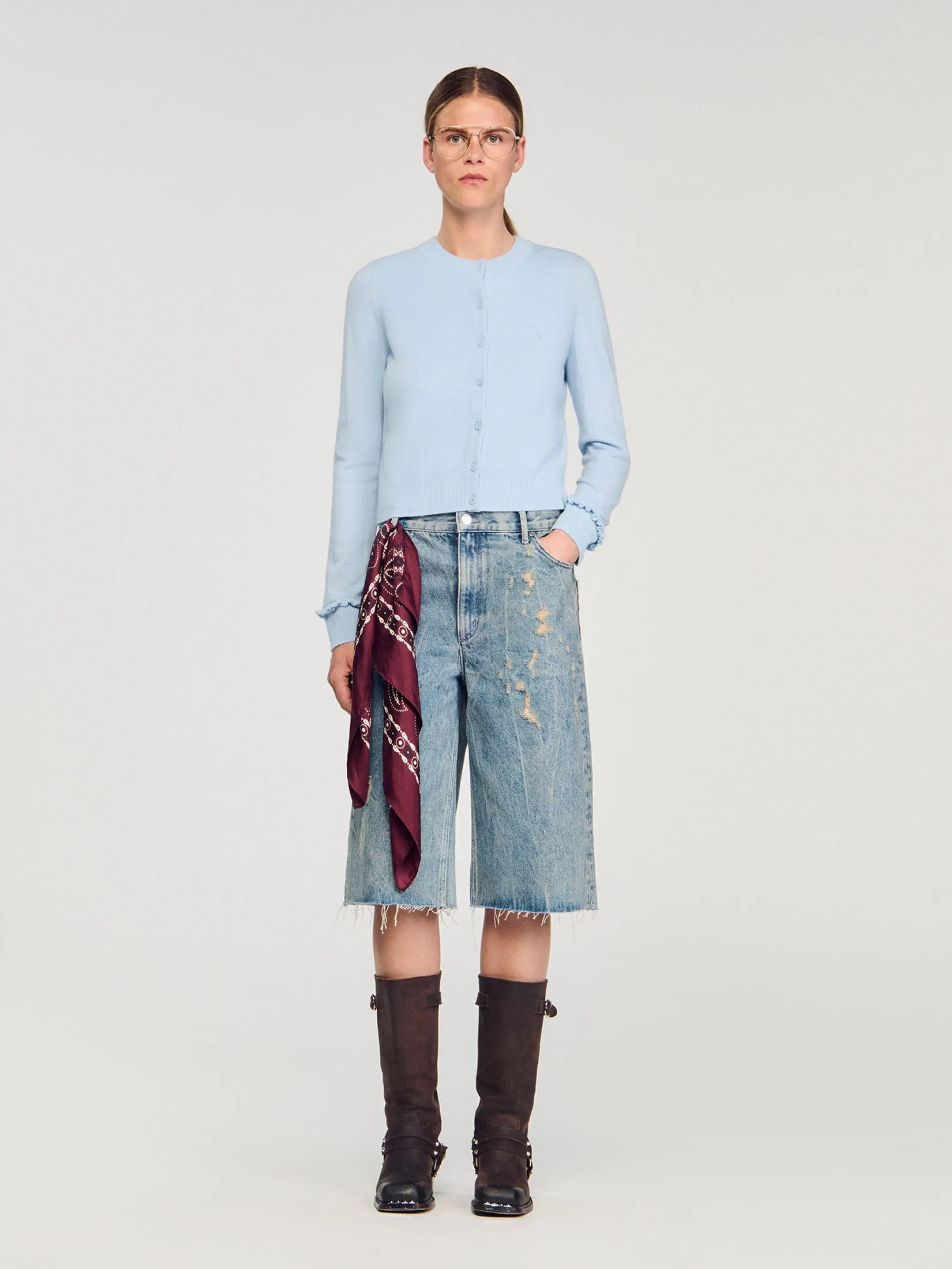 SANDRO Ruffled Cardigan