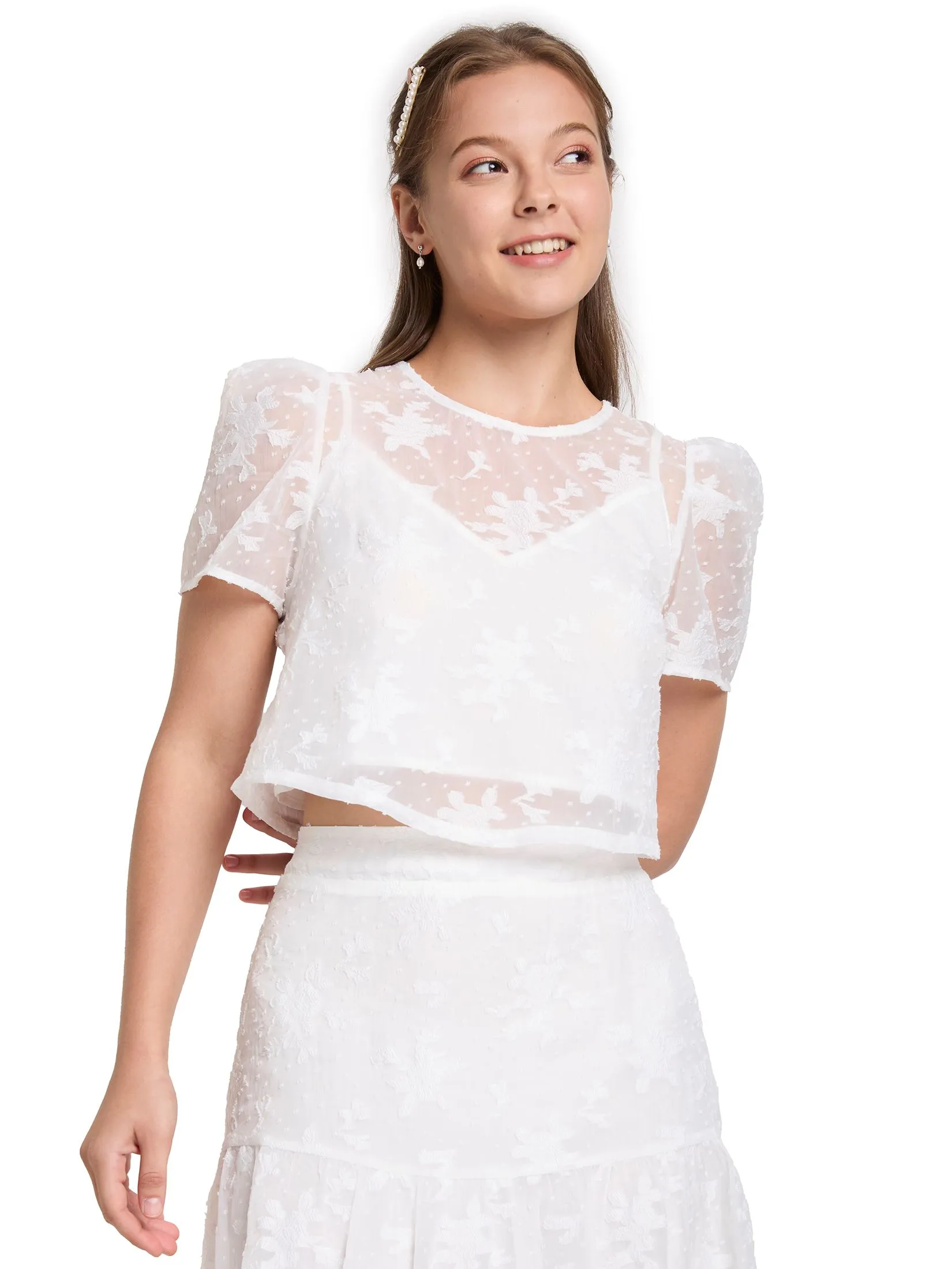 LOLITA Women Crop Top Short Sleeve Chiffon