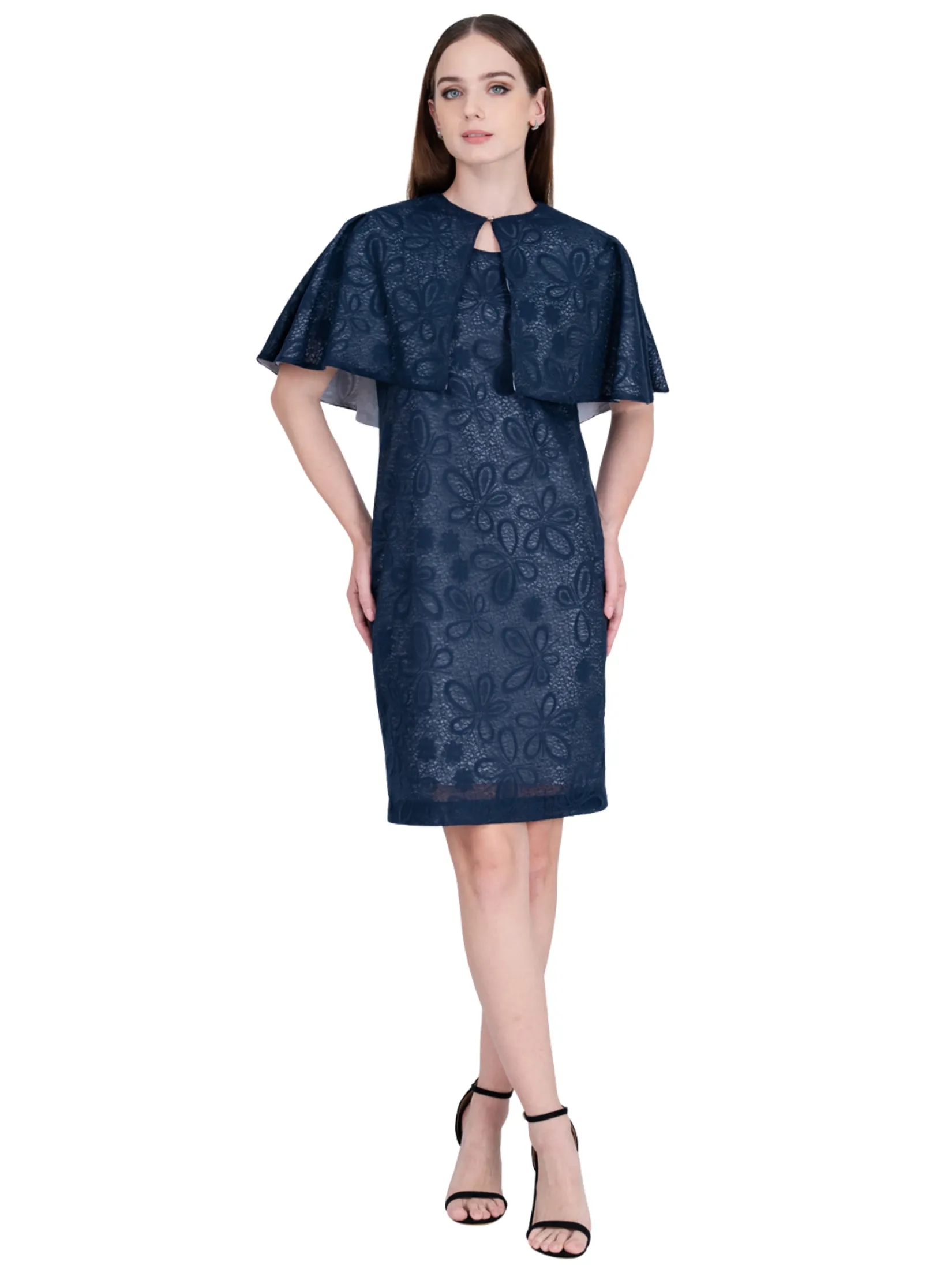 VERONIQA Women Dress Short Sleeves Fancy Navy Blue