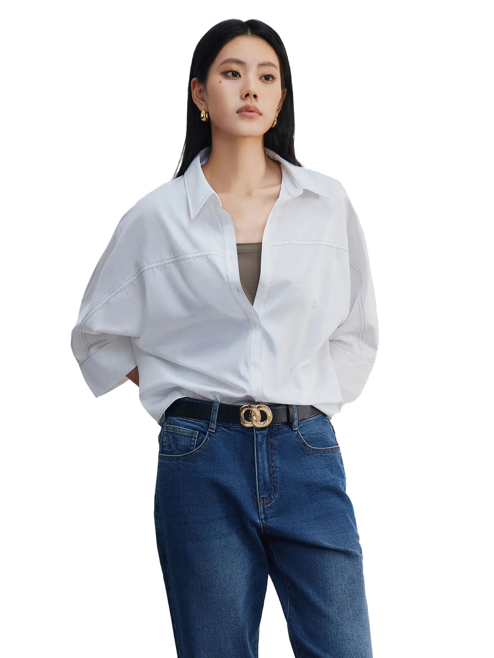 G2000 Women Clothing Easy Care Cotton Satin Diamond Fit Short Sleeve Shirt  Diamond Shape - White