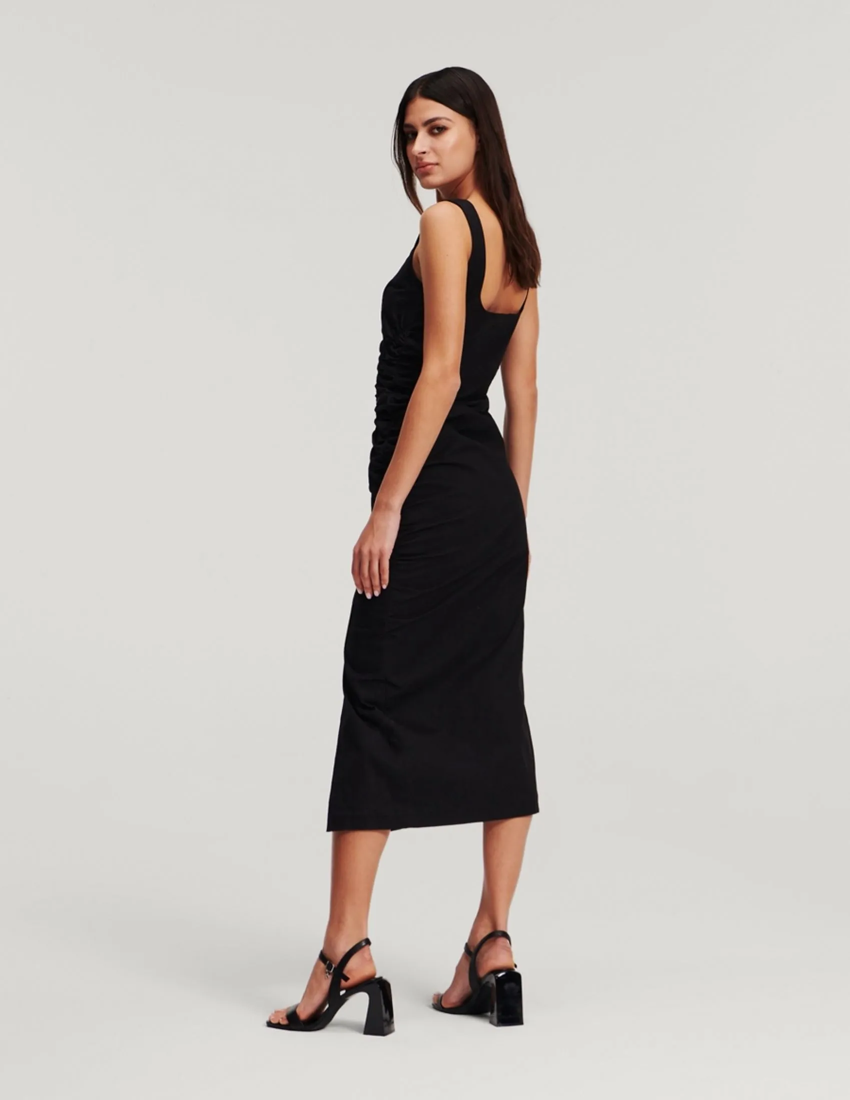 KARL LAGERFELD RTW-1 GATHERED STRETCH WOMEN DRESS BLACK