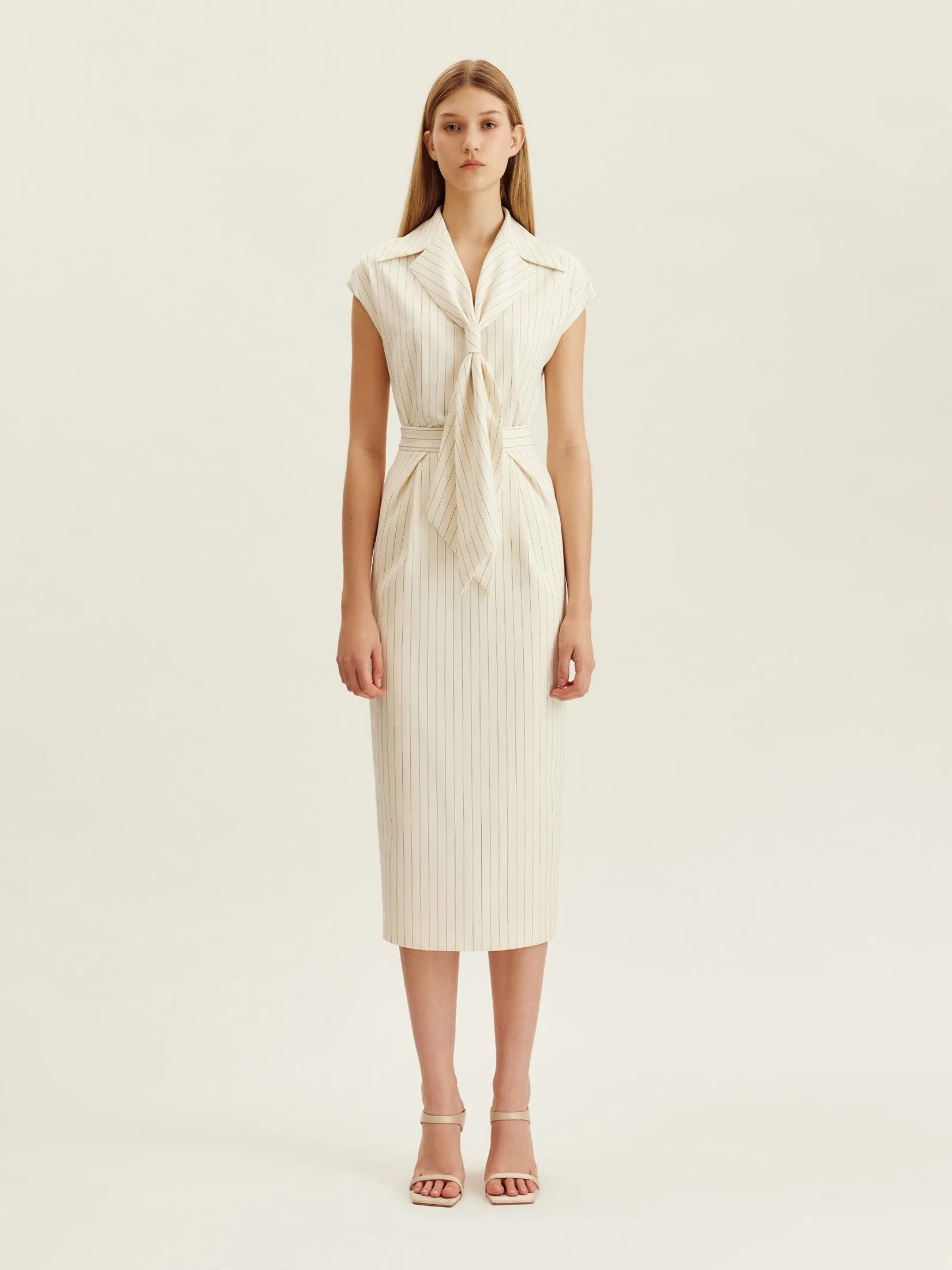 ASAVA (AW24) Pinstriped Women Midi Skirt Ivory