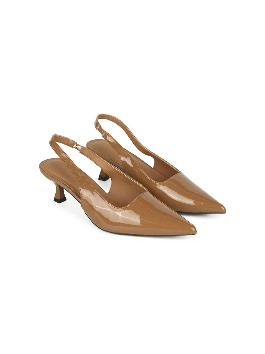 SHU WOMEN  LA POINTE' 2" KITTEN HEELS - GLOSSY GOLDEN BROWN