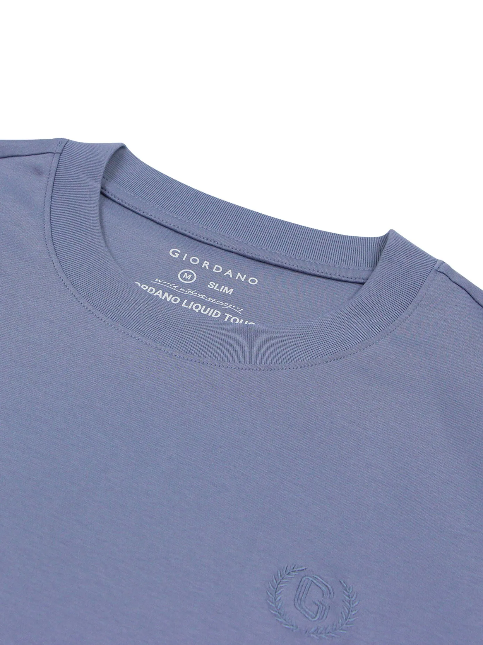 GIORDANO Men's Slim Cotton Embroidery Tee (Liquid Touch) Troposhere purple