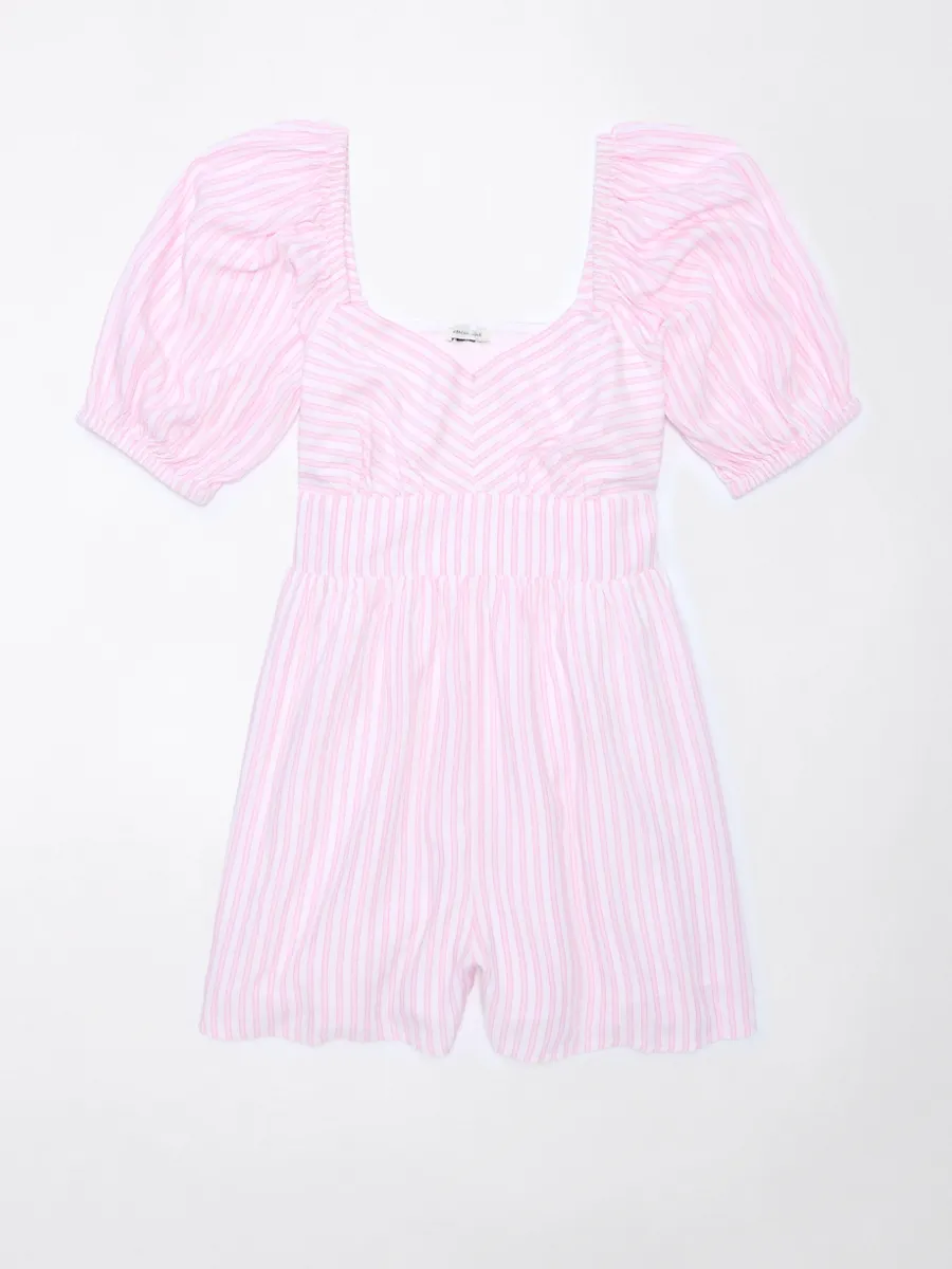 AMERICAN EAGLE WOMEN STRIPED CUTOUT ROMPER 615 PINK