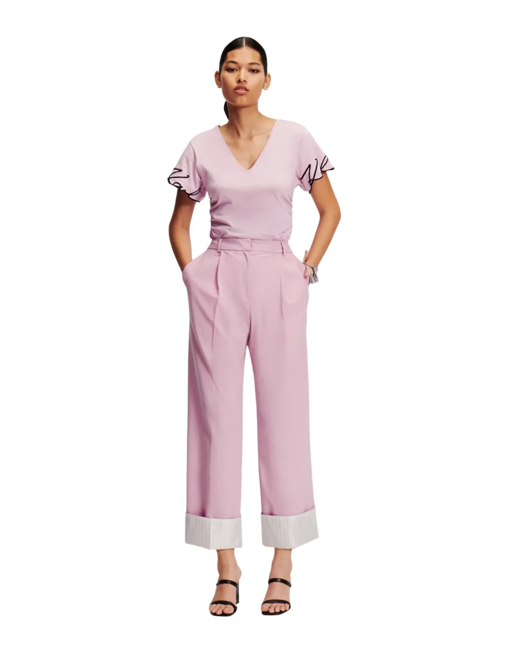 KARL LAGERFELD RTW-1 HUN KIM'S EDIT TAILORED WOMEN PANTS ORCHID BOUQUET