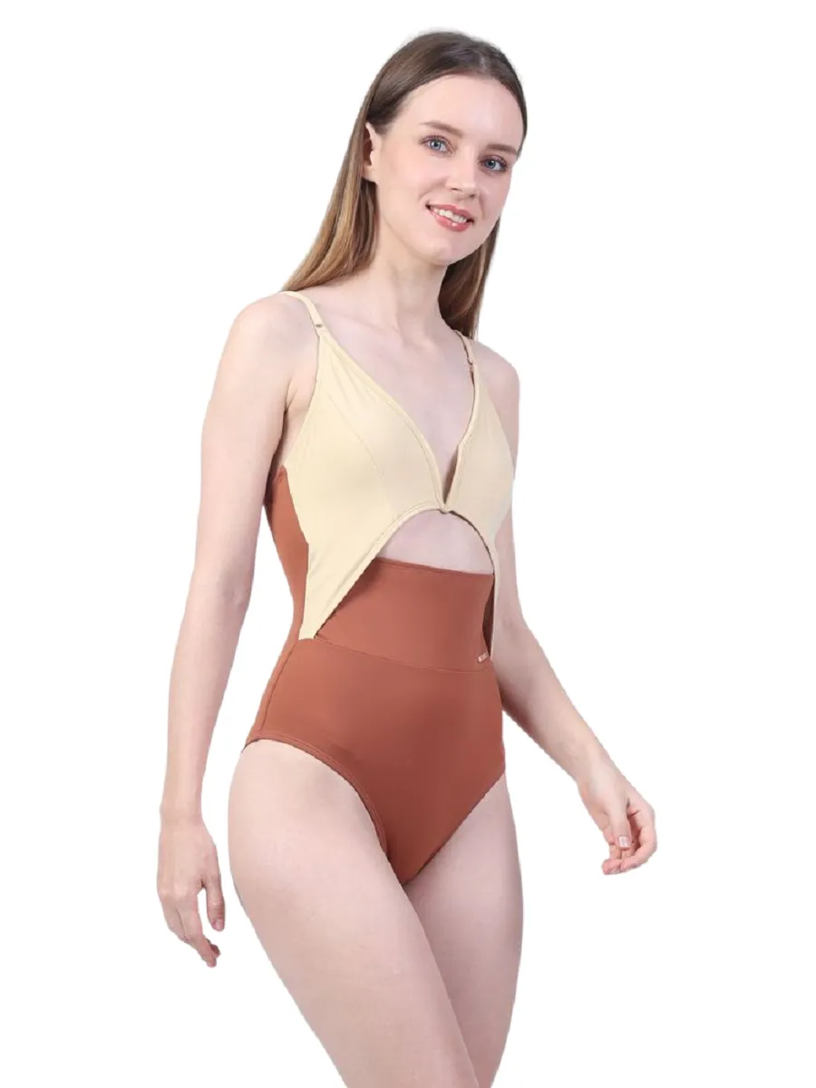 VANESSE WOMEN TWO TONE ONE PIECE SWIMSUIT (029053) Brown