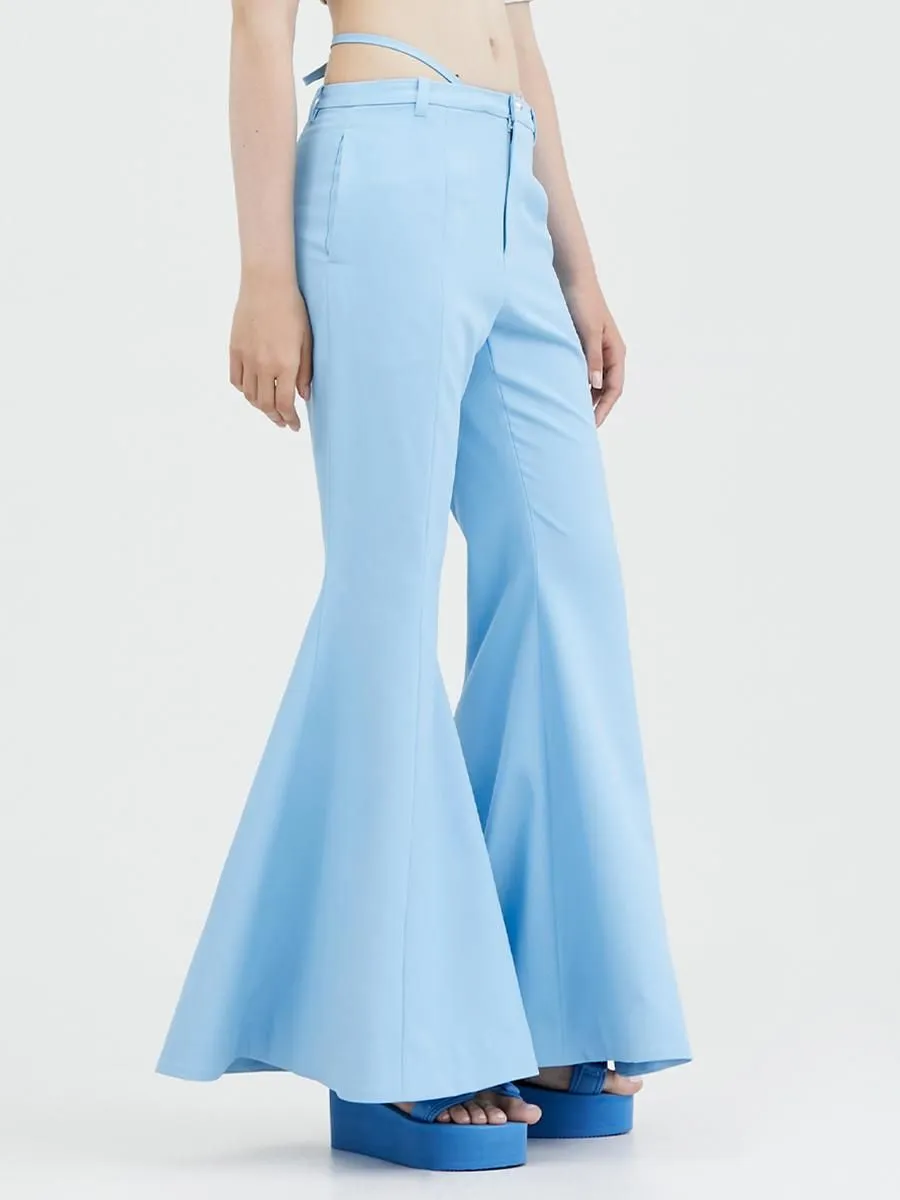 KLOSET (RS23)Tie Waist Bootcut Pants Blue